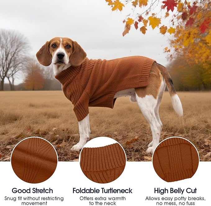 IECOii XL Dog Sweater,Winter Doggy Clothes for Large Dogs Girl Boy,Warm Pullover Soft Dog Sweater Turtleneck,Lightweight & Good Stretch for Active Dogs Like Beagle,Border Collie (Caramel,XLarge)