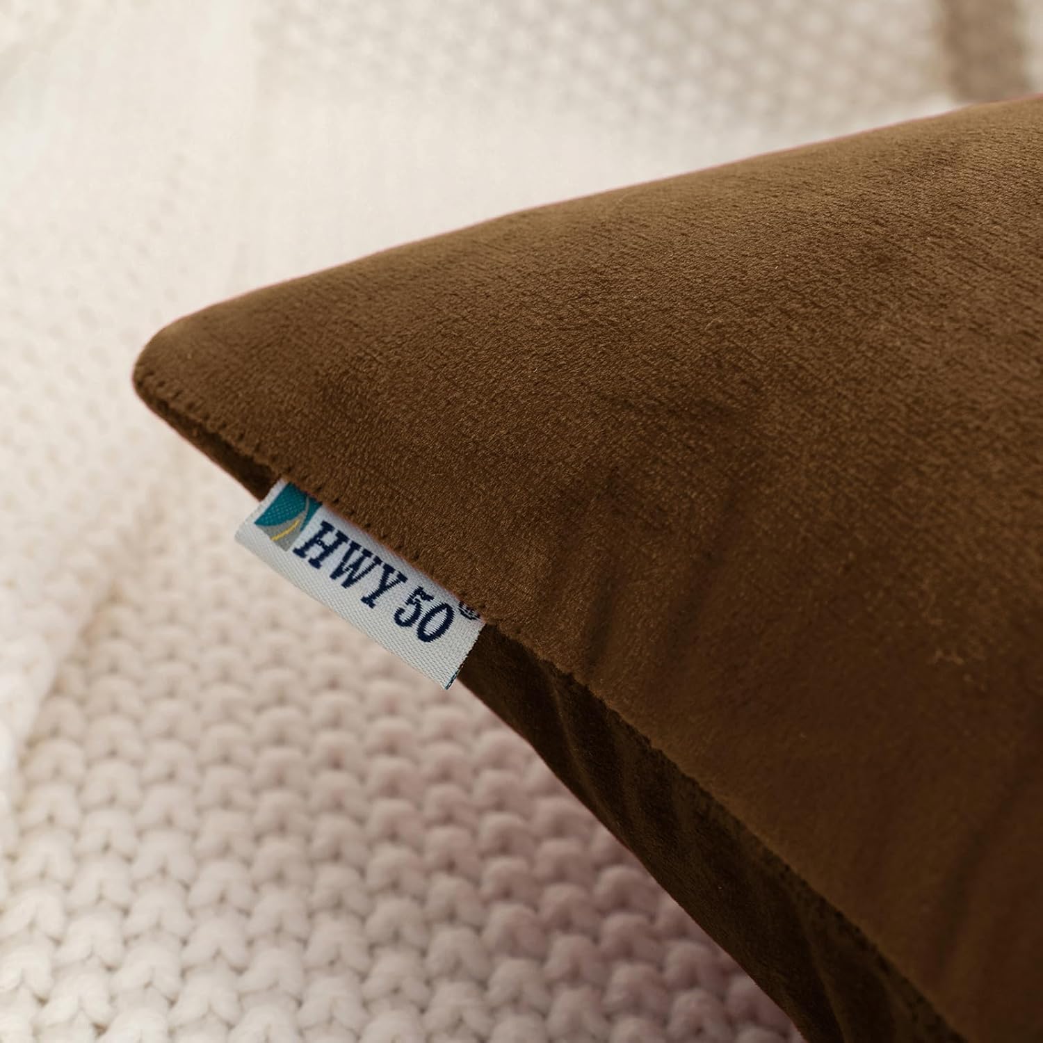 HWY 50 Coffee Velvet Throw Pillow Covers 22x22 Inch, Pack of 2 Soft Cozy Solid Decorative Luxury Cushion Cases for Couch Sofa Bed Living Room Bedroom