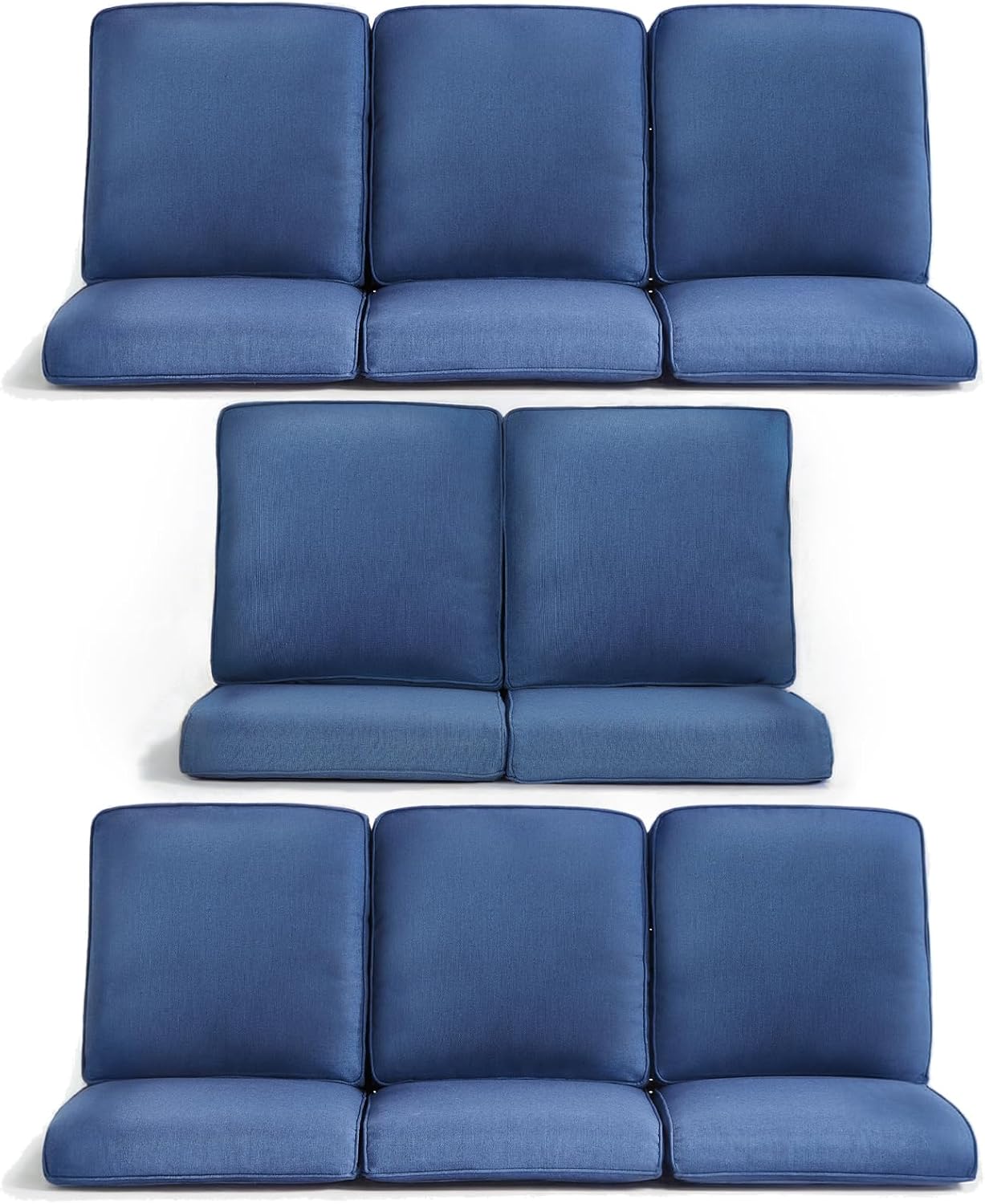 8-Piece Outdoor Patio Cushion Set - Fade & Water Resistant with Removable Olefin Cover, 22x24x4 Inch Memory Foam Cushions for Wicker Sectional Sofa – Blue/Regular