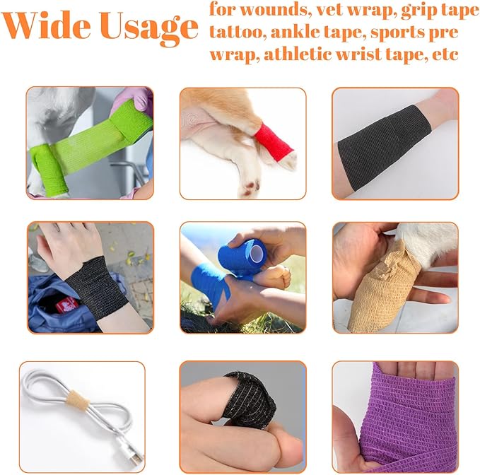24 Rolls Self Adhesive Bandage Wrap, Vet Wrap 4 Inch for Horses Dogs Wounds Care Dressings, Elastic Self Stick Cohesive Bandage Wrap, Wrist, Sports, Ankle Tape Leg Wraps (Mixed)