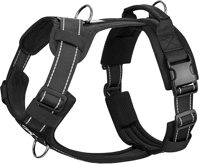 OneTigris Dog Harness, Soft Padding No Pull Dog Vest Harness, Durable High-Tensile Nylon, Adjustable Tactical Harness for Medium and Large Dogs with Reflective, 1 Handle, 3 D-Rings