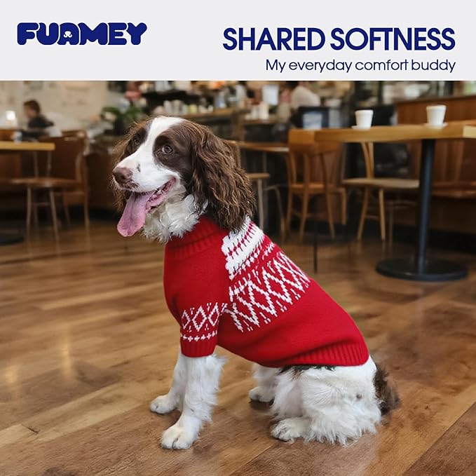 FUAMEY Dog Christmas Sweaters Extra Small, Warm Puppy Pullover Cold Weather with Built-in Leash Hole, Soft Winter Clothes for Dogs Front Sleeves, Thick Turtleneck Doggy Outfits (Red, XS)