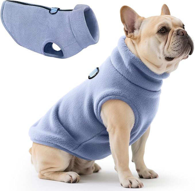 Idepet Dog Fleece Vest Sweater Zip Up Warm Pullover Dogs Jacket with D-Ring Leash Winter Cold Weater Coat Pet Sweatershirt Clothes Hoodie for Small Medium Dogs Boy Girl(Sky Blue,XXS)