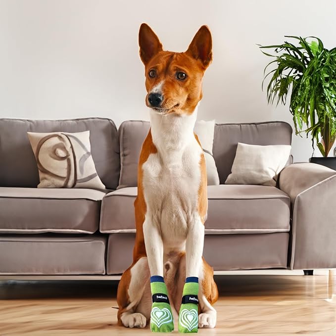 Medical Therapeutic Double Sided Non-Slip Cotton Dog Socks | PawFlex Comfy Pawz Silicone Grip on Inner Cuff No Twisting or Sliding Off | Senior & Disabled Dog Traction Control |Pet Paw Protection