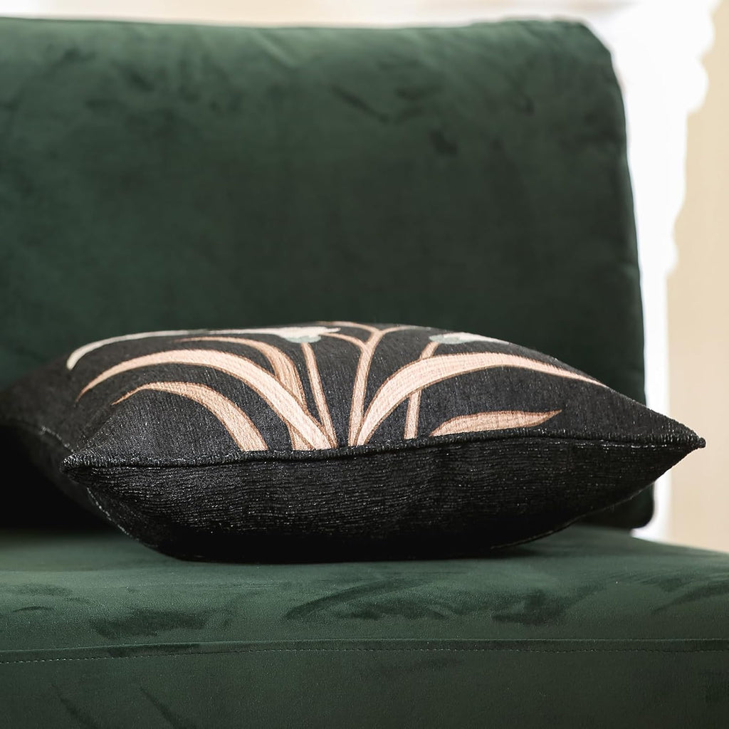 Black Throw Pillow Covers,Elegant Floral White Calla Lily Pattern Linen Pillowcases,Decorative Square Pillow Covers Cushion Covers for Couch Bed Sofa Chair 18x18 Inches