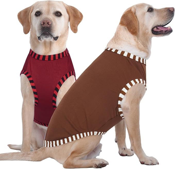 IECOii 2 Pack Large Dog T-Shirt | Non-Restrictive Fit for Running, Breathable Summer Wear - Non-stuffy Design - Keeps Pups Comfortable in Hot Weather, Coffee+DarkRed, 2XL