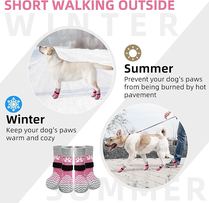 PUPTECK Anti Slip Dog Socks 2 Pairs with Double Grippers for Hardwood Floors, Shoes for Hot/Cold Pavement, Boots & Paws Protectors to Prevent Licking, Traction Booties for Senior Small Large Dogs