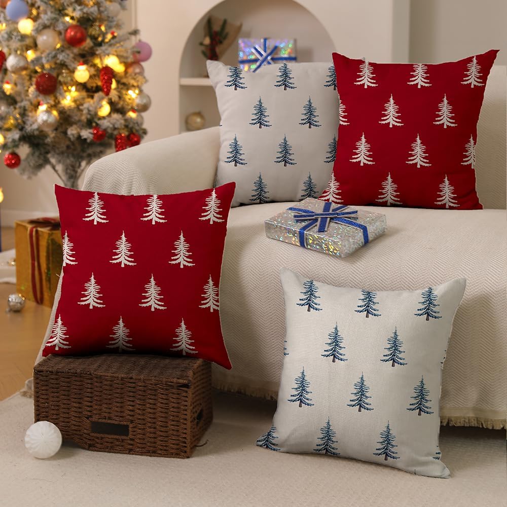 DFXSZ Christmas Pillow Covers 18x18 inch Set of 2 Christmas Tree Decorative Red Throw Pillow Covers Winter Famliy Decoration for Home Couch TH-30K18
