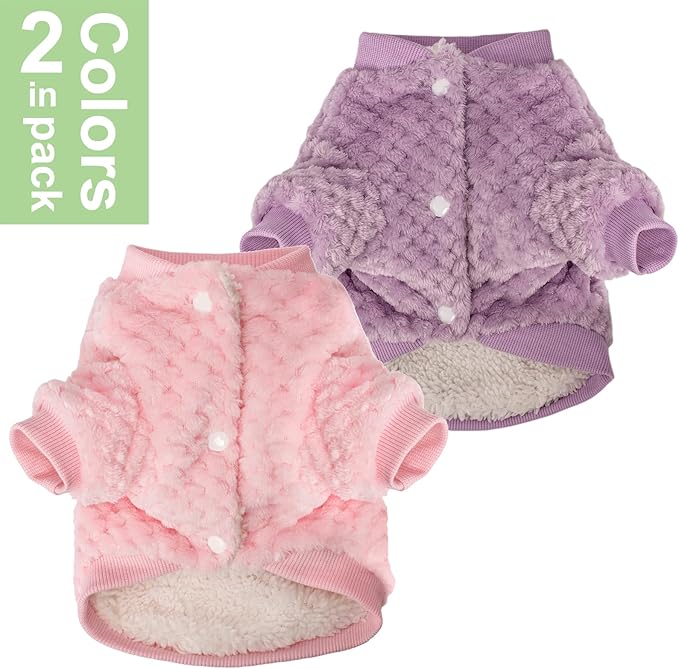 POMIU Dog Sweater, Dog Sweaters for Small Medium Dogs or Cat, Warm Soft Flannel Pet Clothes for Dogs Girl or Boy, Dog Shirt Coat Jacket (Coat Pink+Purple, X-Large)