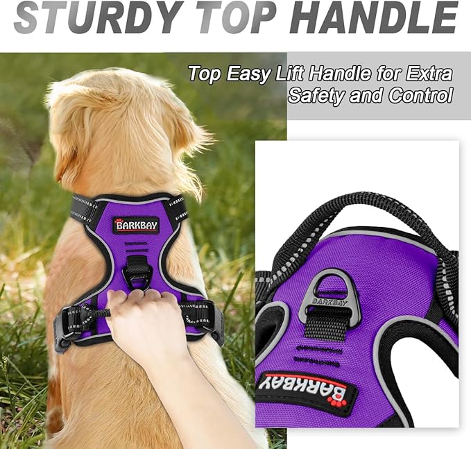 BARKBAY No Pull Dog Harness Front Clip Heavy Duty Reflective Easy Control Handle for Large Dog Walking(Purple,XS)