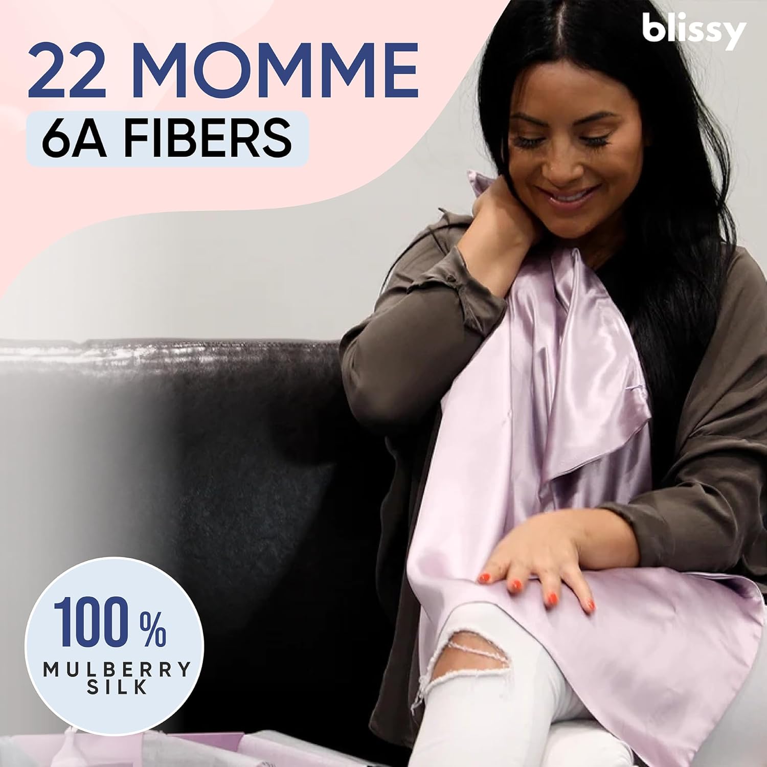 Blissy Silk Pillowcase - 100% Pure Mulberry Silk - 22 Momme 6A High-Grade Fibers - Silk Pillow Cover for Hair & Skin - Regular, Queen & King (Lavender, Queen)