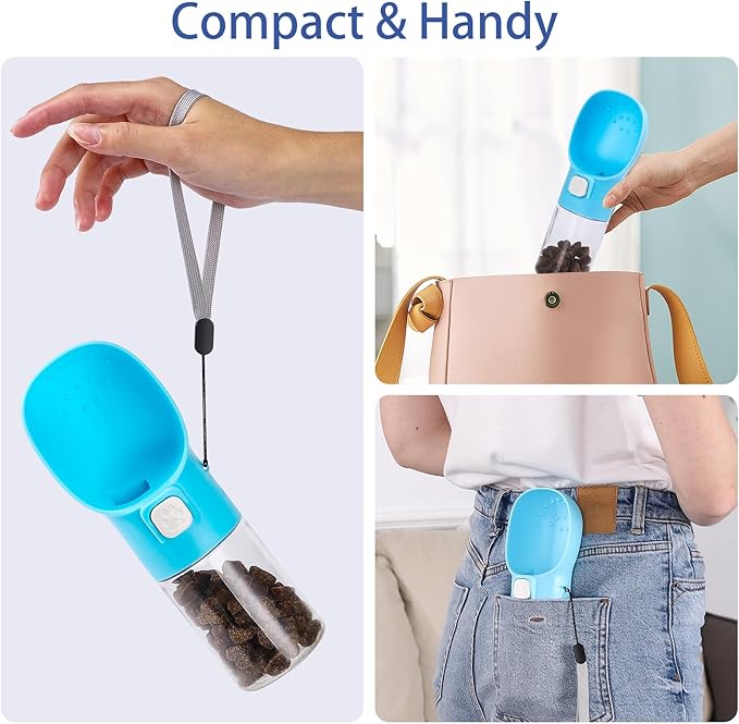 Colorday Handheld Dog Treat Dispenser Built-in Clicker & Treat Pouch, Slow Feeder for Puppy Training Walking Hiking Traveling (6.7 OZ, Blue)