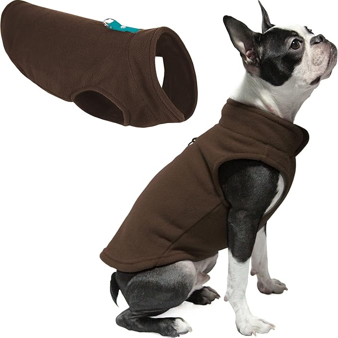 Gooby Fleece Vest Dog Sweater - Brown/Turquoise, Medium - Warm Pullover Fleece Dog Jacket with O-Ring Leash for Small to Medium Dogs