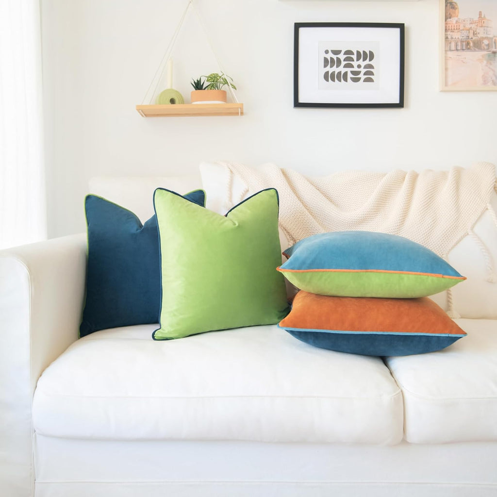 MONDAY MOOSE Decorative Throw Pillow Covers Cushion Cases, Set of 4 Soft Velvet Modern Double-Sided Designs, Mix and Match for Home Decor, Pillow Inserts Not Included (22x22 inch, Blue/Orange)