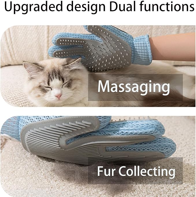 Pet Hair Remove Glove for Dogs & Cats,2-in-1 Massage Grooming Tool, Efficient Deshedding Brush with Soft Spikes, Gentle Fur Removal and Cleaning Glove for Shedding Control