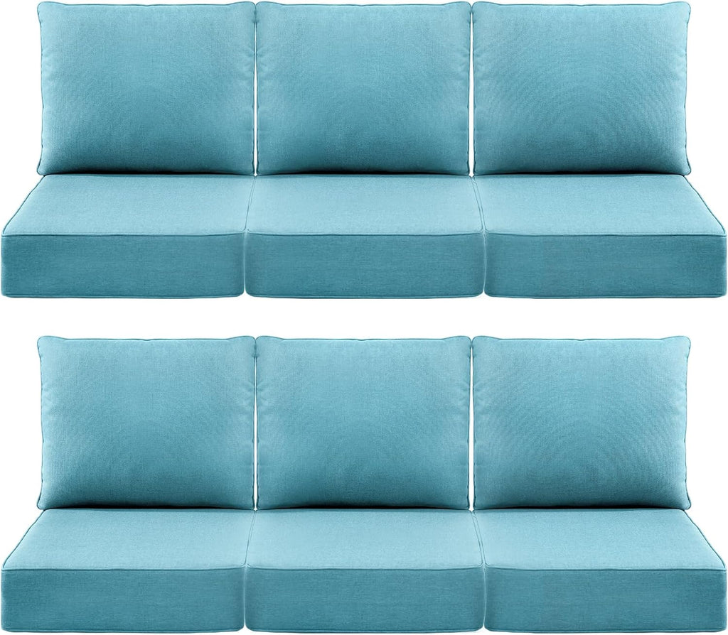 Luxury 6" Outdoor Cushions for Patio Furniture, 24x24x6" Thick Seat Cushion Set of 6, Fade Resistant Couch Chair Replacement Cushions High Density Deep Wicker Chair Cushion w/ Removable Cover, Teal