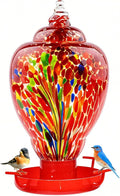 Colorful Glass Wild Bird Waterer 32 Oz Bird Water Feeder for Outdoors Garden Outside Water Cooler Tree Yard Decoration (Red-fire)