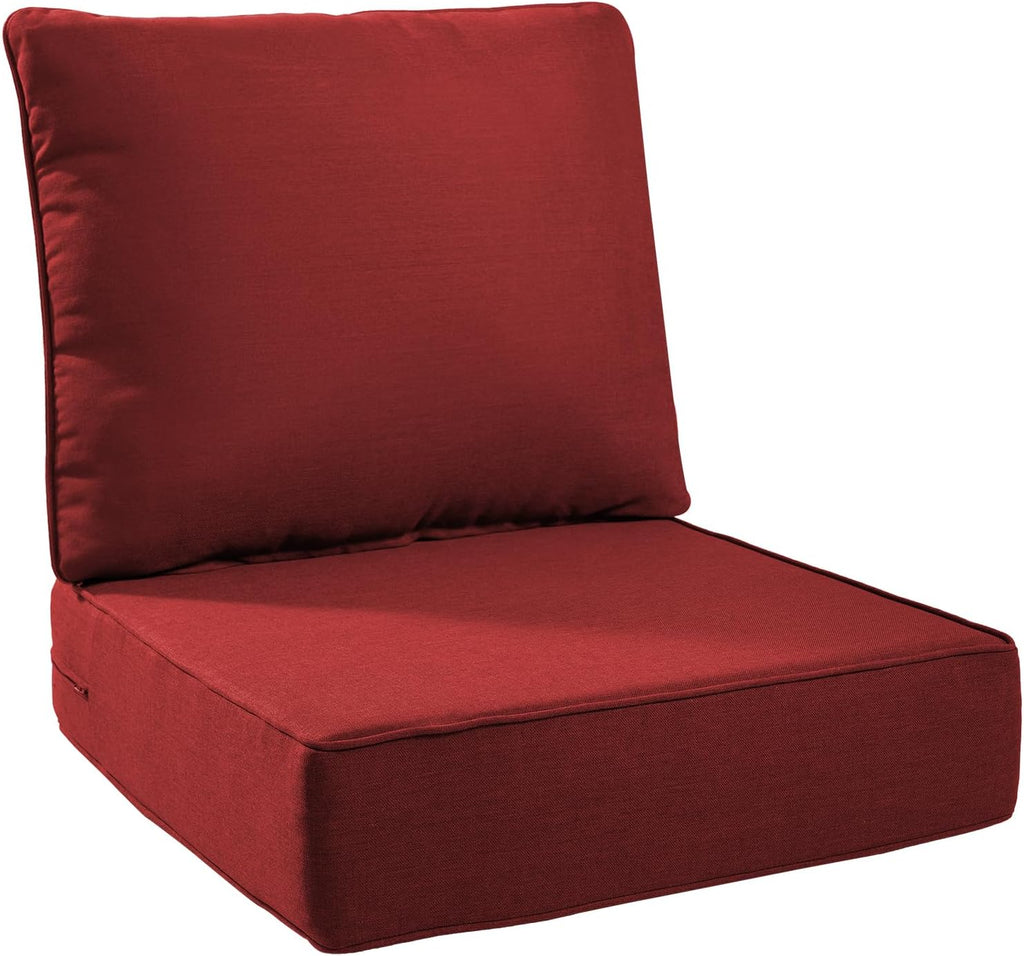 6" Thick Outdoor Cushions 24x24x6, 1-Set Deep Seat Patio Cushions with Removable Cover, Waterproof & Fade Resistant Replacement for Wicker Chair, Loveseat, Sofa - Red
