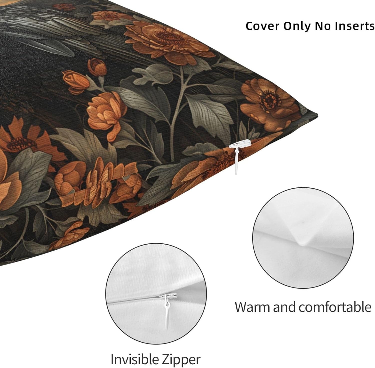 Mystical Raven Art Print Decor, William Morris Abstract Vintage Floral Design 16x16 inches Throw Pillow Covers Square Pillowcases Decor for Bed Couch Sofa Room Cushion Covers