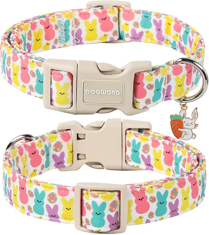 DOGWONG Easter Dog Collar- Cute Coloful Egg Dog Collars Adjustable Designer Easter Day Puppy Heart Dog Collar for Small Medium Large Dogs L