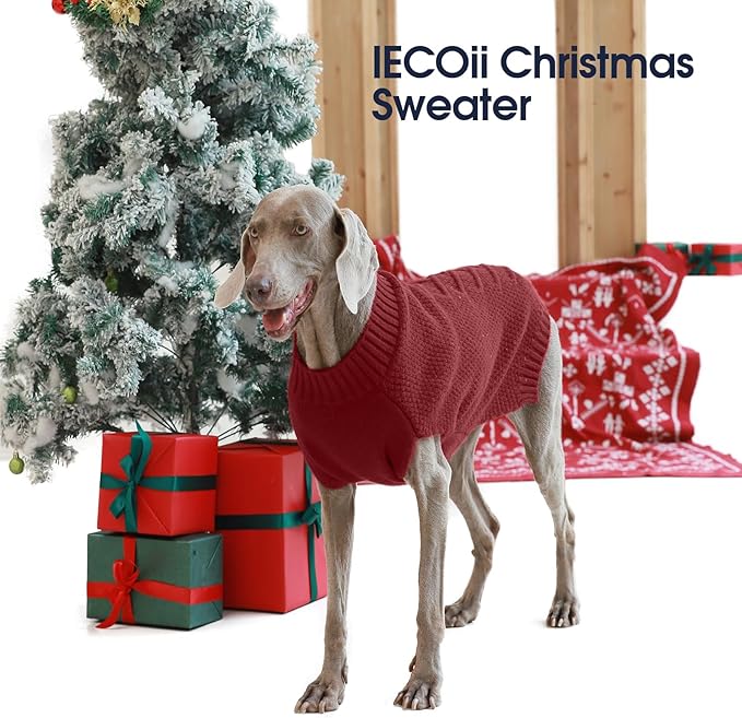 IECOii Extra Large Dog Sweater - Warm Xmas Dog Apparel, Dark Red - 3XL for Large Dogs (Labrador, Husky)