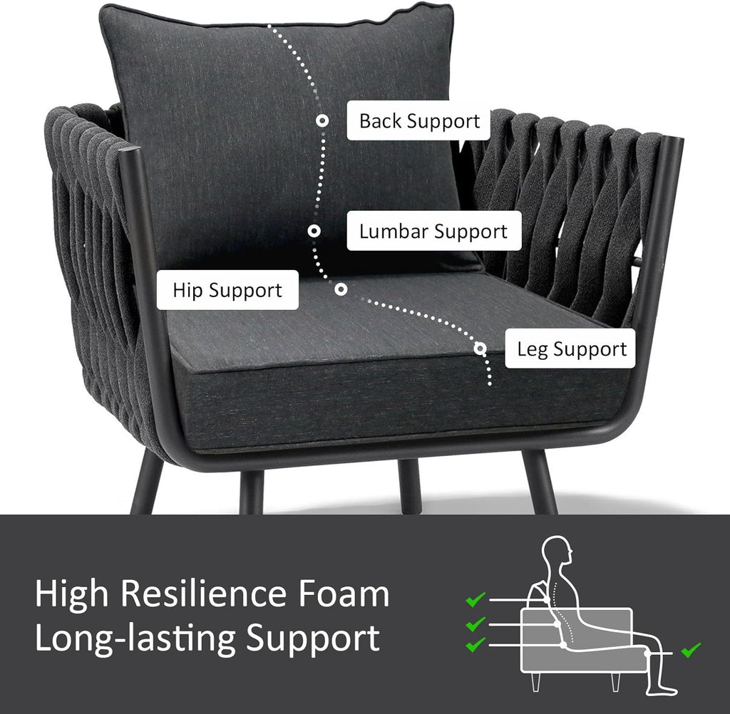 Outdoor Patio Chair Cushions Set, 24" x 24", Set of 2, Water-Repellent, Fade Resistant, Deep Seat Bottom and Back Cushion for Backyard, Couch, Sofa and Patio Furniture, Charcoal