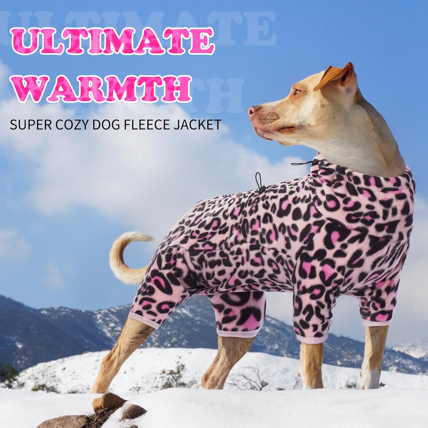 ROZKITCH Dog Winter Coat Soft Fleece Pullover Pajamas, Pet Windproof Warm Cold Weather Jacket Vest with Luminous Zipper, Jumpsuit Apparel Outfit Clothes for Small Medium Large Dog L-Pink 2XL