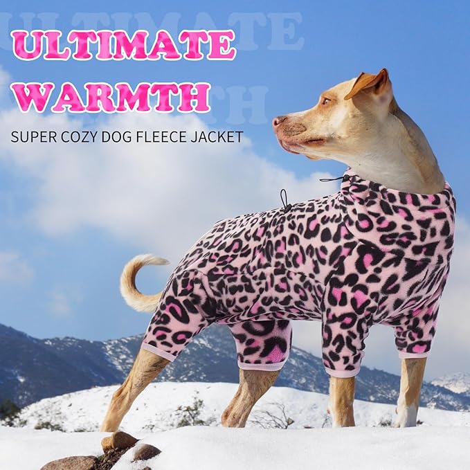 ROZKITCH Dog Fleece PJS with Sleeves, Pet Windproof Warm Cold Weather Jacket Vest with Luminous Zipper, Jumpsuit Apparel Outfit Clothes for Small Medium Large Dog L-Pink S