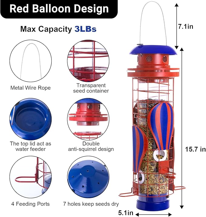 Metal Squirrel Proof Bird Feeders for Outdoors Hanging Large Tube Mesh Anti Squirrels Seed Waterproof Cardinals Feeder, Gifts for Bird Lovers, Backyard Decoration