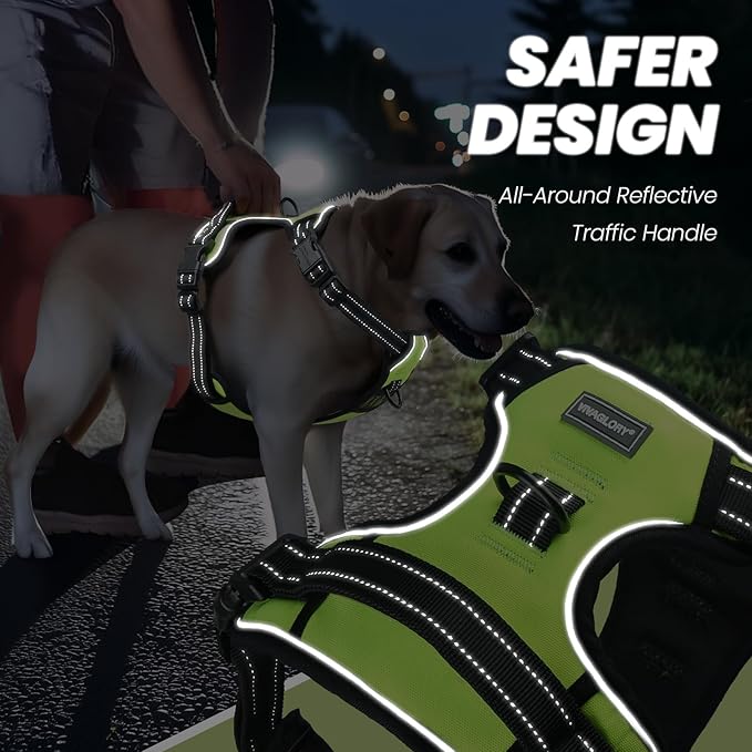 VIVAGLORY Dog Harness Easefit No Pull Dog Harness with Front Clip & Handle for Lifting Training, Adjustable Padded No-Pull Anti Pull Easy On for Puppy & Pet, S, Bright Yellow