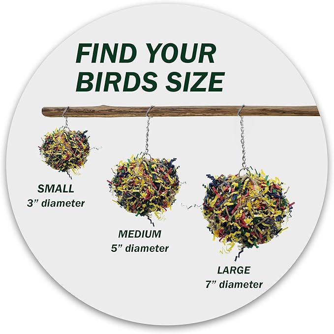 Super Shredder Ball - Bird Cage Accessories to Keep Your Bird Busy Foraging for Hidden Treasures - Non-Toxic, Easy to Install Bird Foraging Toys for Medium Sized Birds - 5 Inch