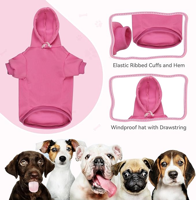 Dog Hoodie Sweater - Solid Soft Brushed Fleece Dog Clothes with Pocket (Pink, XXL)