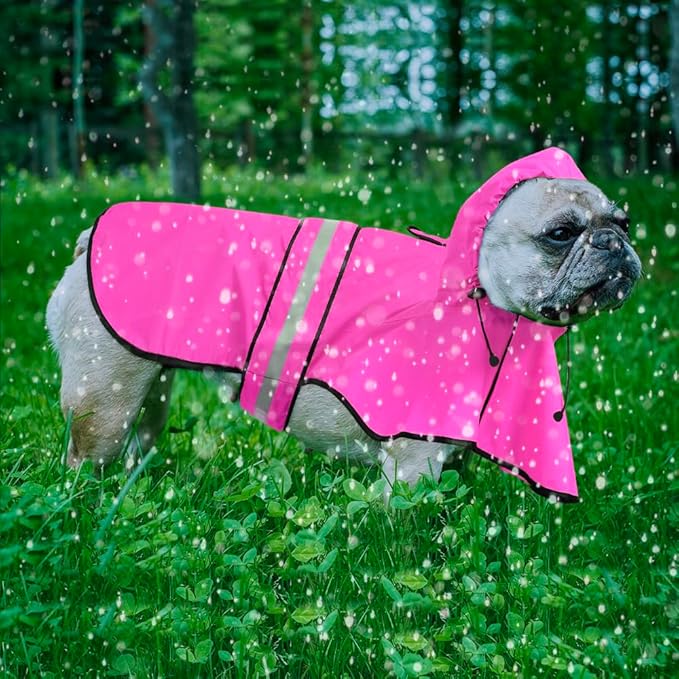Reflective Dog Rain Coat - Waterproof Adjustable Pet Rain Jacket, Lightweight Dog Hooded Poncho Raincoat for Small to X- Large Dogs and Puppies (Pink, Large)