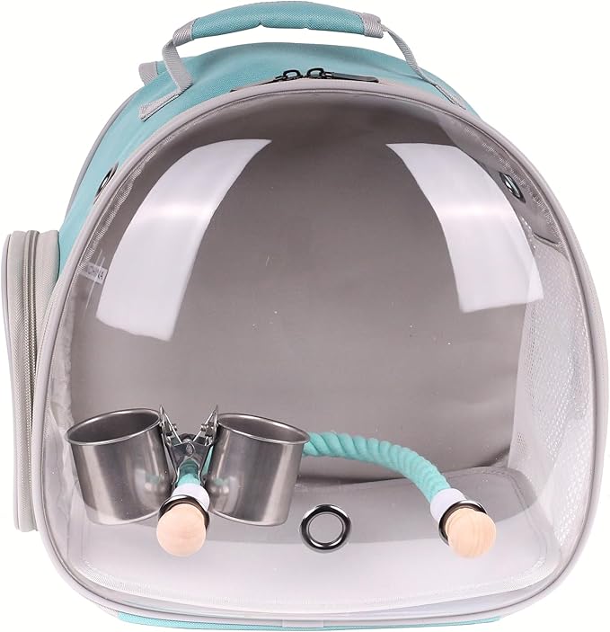 Small Bird Travel Backpack Carrier Cage, Backpack to Transport Backpack Carrier with Clamp Cups Stand Perch for Parakeet Cockatiel Budgies Vet Carry Book Bag Green