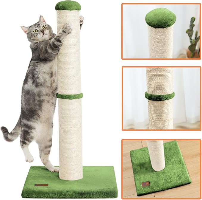 34inch Cat Scratching Post with Natural Sisal Rope 4.3Inch Large Diameter Scratcher Post Tree for Indoor Cats Green