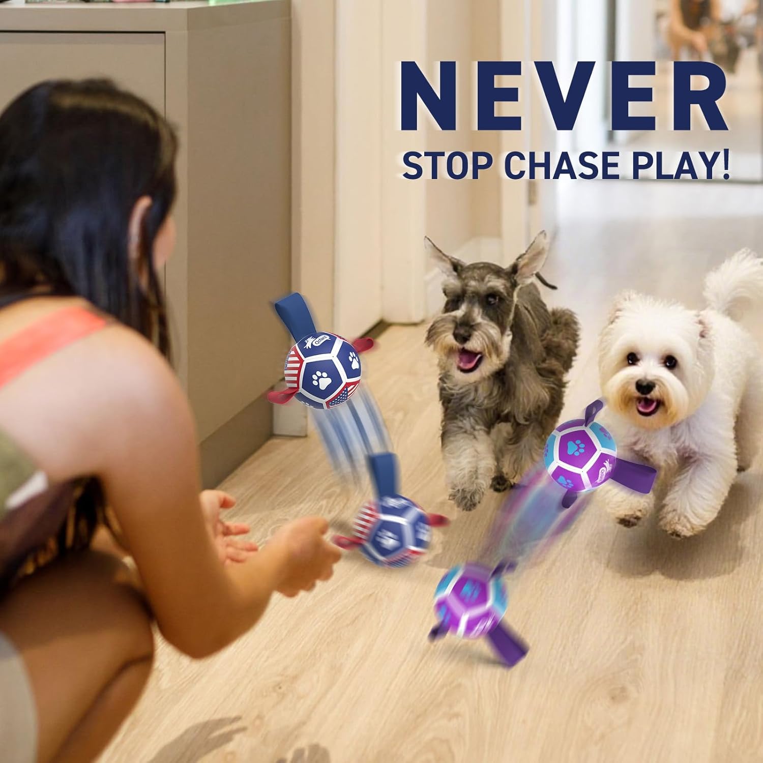 QDAN 2 Pack Small Dog Toys, Puppy Balls, Dog Balls with Straps for Small Breed, Soccer Ball for Dogs, Puppy Toys, Dog Birthday Gift (3.5 Inch)