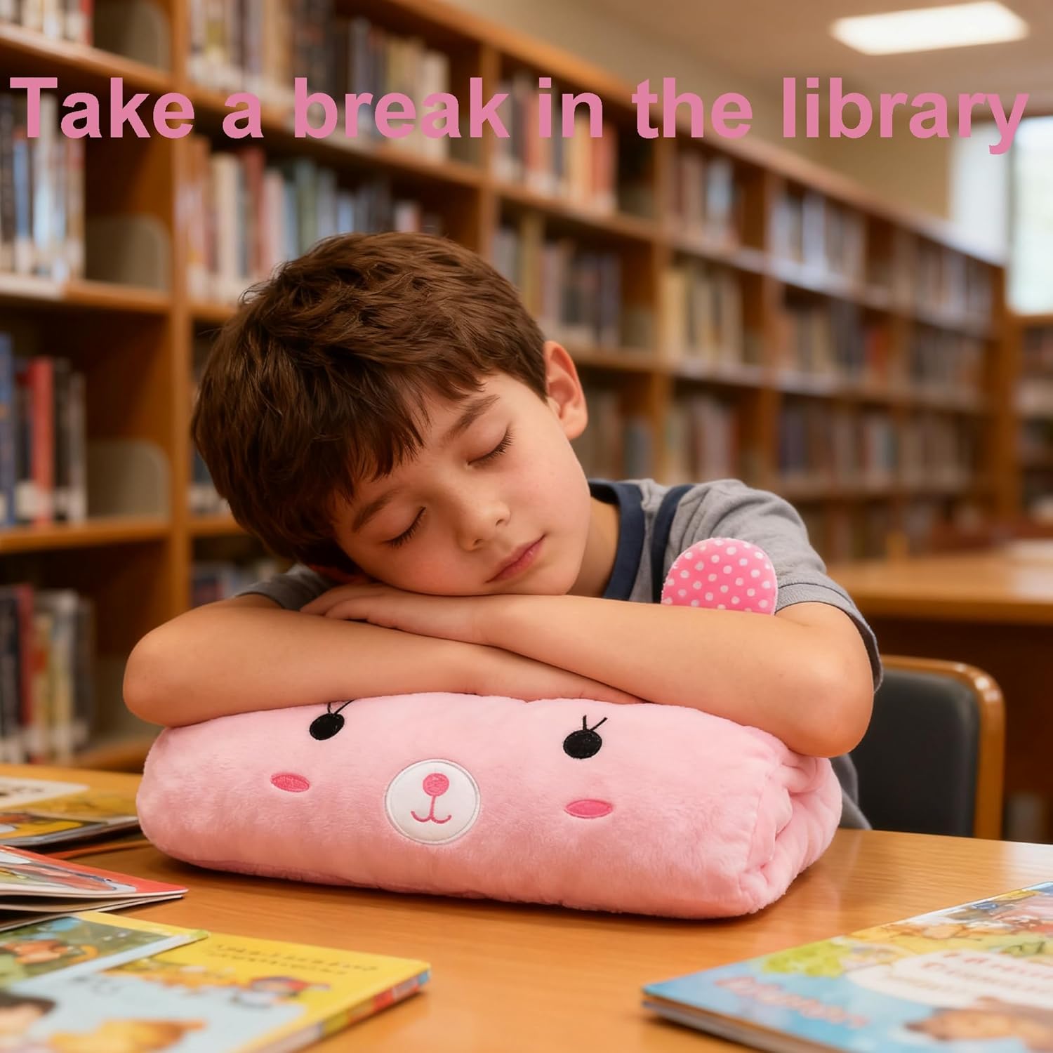 Winter Kids Cartoon Hand Pillow Hand Warmer，Arm Support for Napping，Soft Cotton Travel Essentials for Children