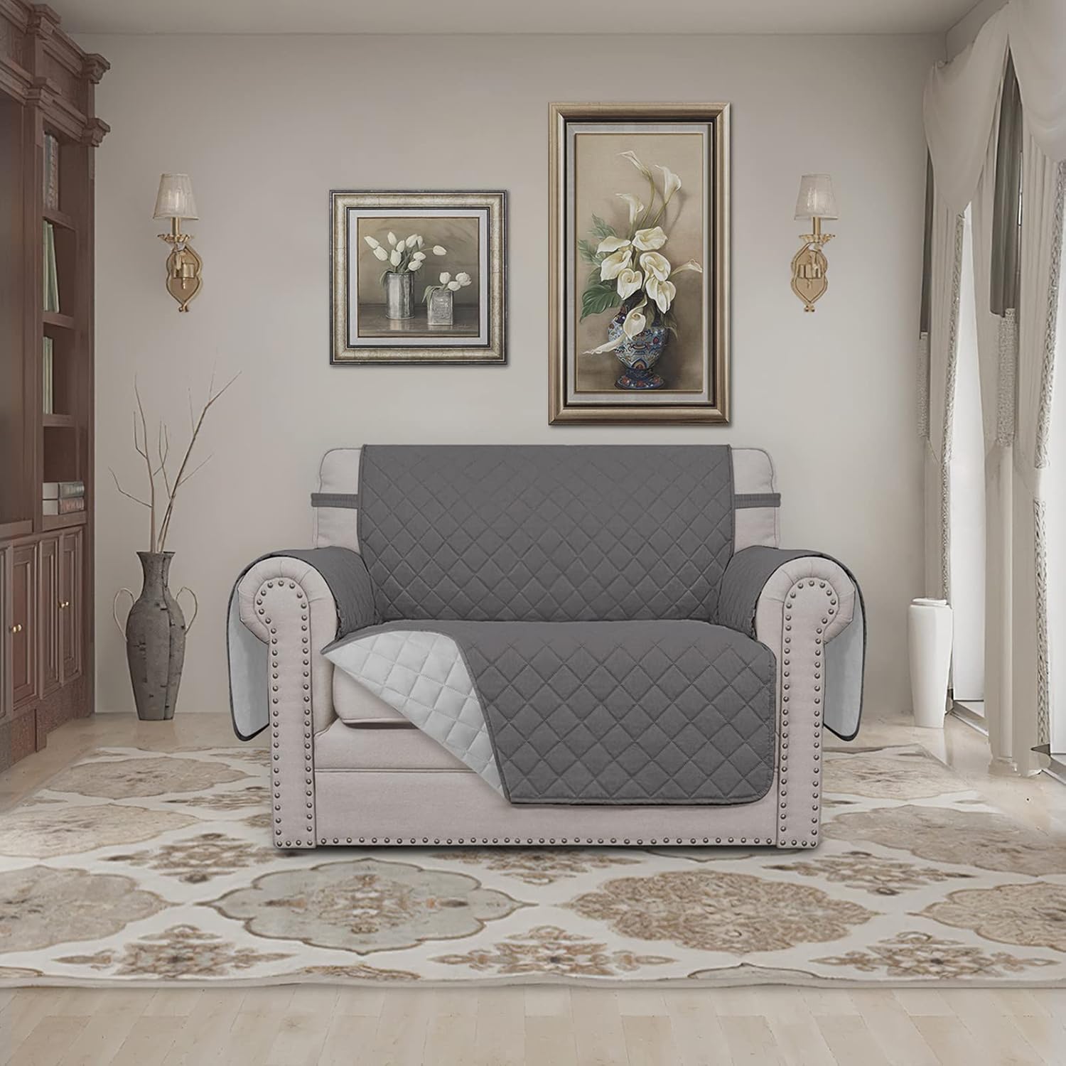 Easy-Going Oversized Chair Sofa Slipcover Reversible Sofa Cover Water Resistant Couch Cover Furniture Protector Cover with Elastic Straps for Pets Dog (Oversized Chair, Gray/Light Gray)