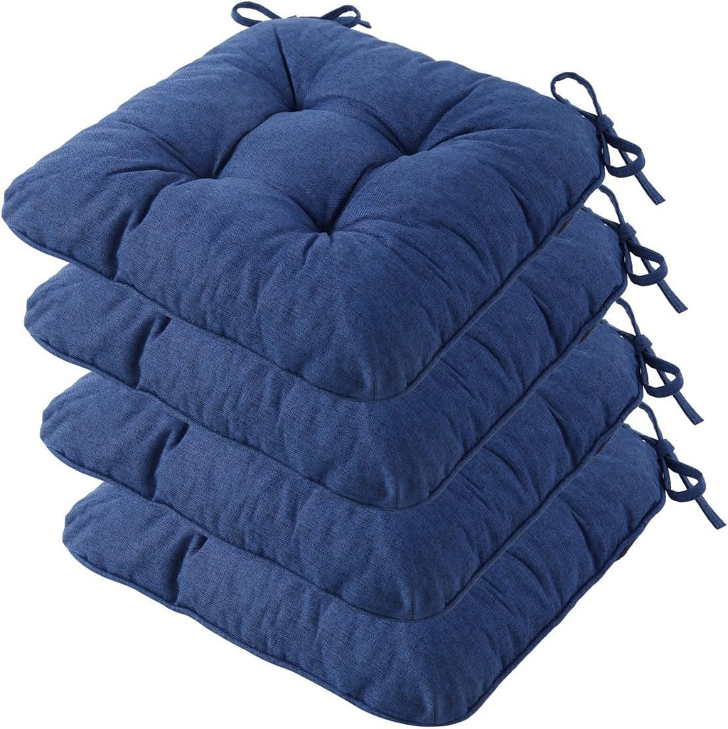 Chair Cushions for Dining Chairs, Tufted Foam Kitchen Chair, Non-Slip Seat Cushions with Ties Set of 4, 15.5" x 15.5" x 4", Dark Blue