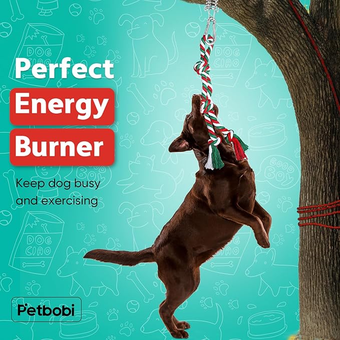 Petbobi Bungee Dog Toy, Outdoor Dog Tug Toy for Pitbull Interactive Exercise, Spring Pole Tug-of-War Toy with Durable Rope, Hanging Toy for Large Dogs to Reduce Boredom, Red
