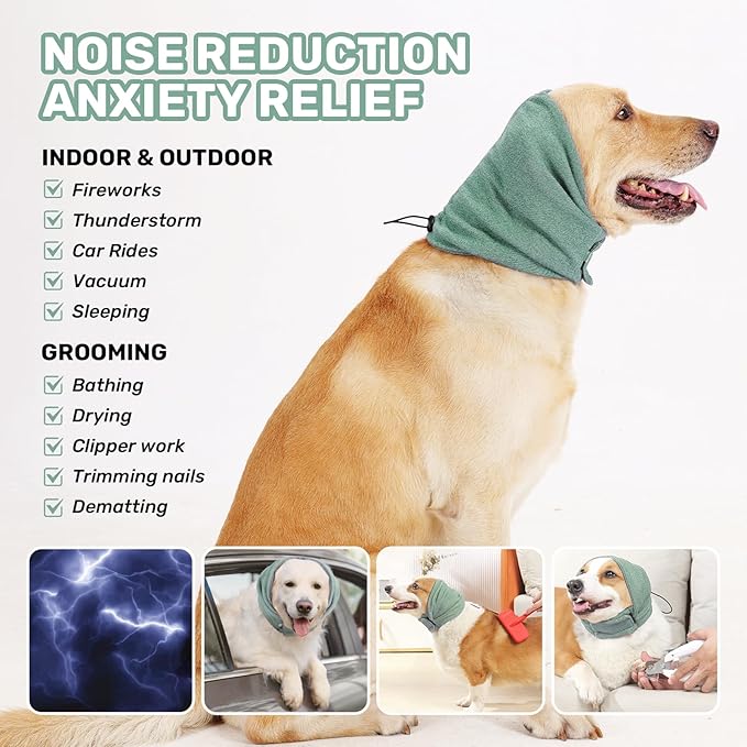 Dog Calming Hoodie, No Shake Ear Wraps for Dogs, Adjustable Dog Ear Muffs for Noise Protection, Ear Wrap Head Cover for Head Warp Anxiety Relief, Hematoma, Grooming and Force Drying
