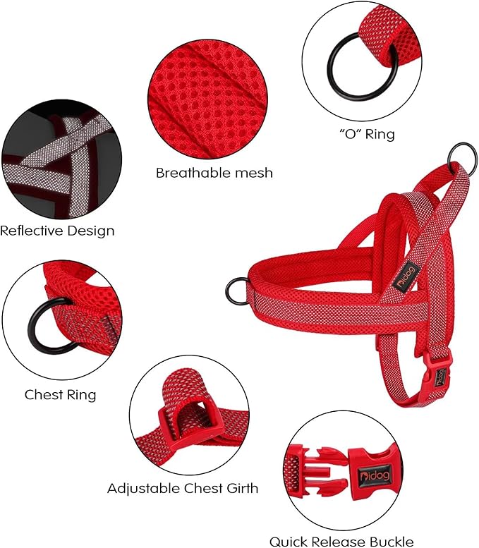Didog No Pull Dog Harness with Breathable Mesh Padded, Full Reflective & Quick Fit Adjustable Vest Harness, Easy for Training Walking for Small & Medium and Large Dogs (Red, S:Chest 18-22")