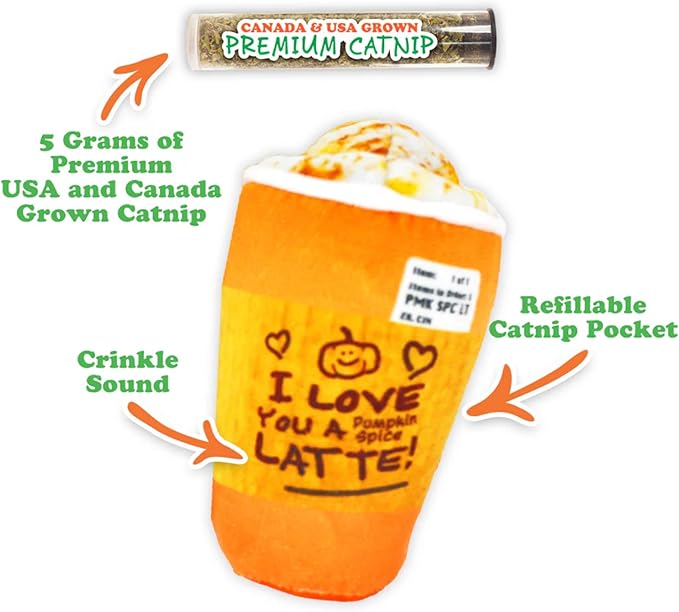 Meowijuana Refillable Cat Toys | Get Spooked Bundle - Scarecrow, Pumpkin, Pumpkin Spice Latte Catnip Toys | Includes Potent Hand Harvested Catnip Grown in North America | Promotes Play