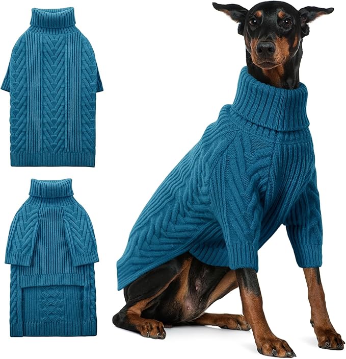 ASENKU Extra-Large Dog Sweater, Dog Sweaters for Extra Large Dogs, Pet Sweatshirt Apparel Turtleneck Pullover Winter for Doberman, Great Dane (Teal Blue, 3XL)