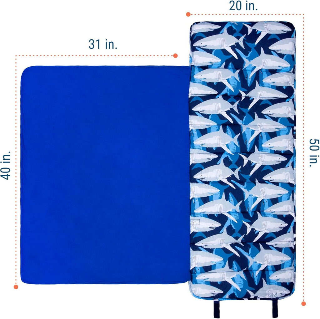 Wildkin Kids Original Nap Mat – Cozy Kids Sleep Mat with Pillow, Ideal for School & Travel - Sharks