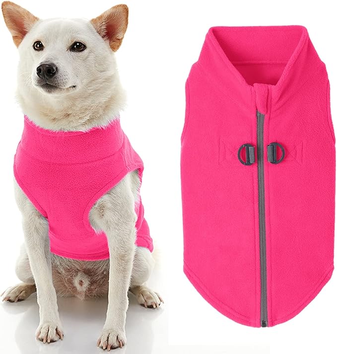Gooby - Zip Up Fleece Vest, Fleece Jacket Sweater with Zipper Closure and Leash Ring, Pink, Medium