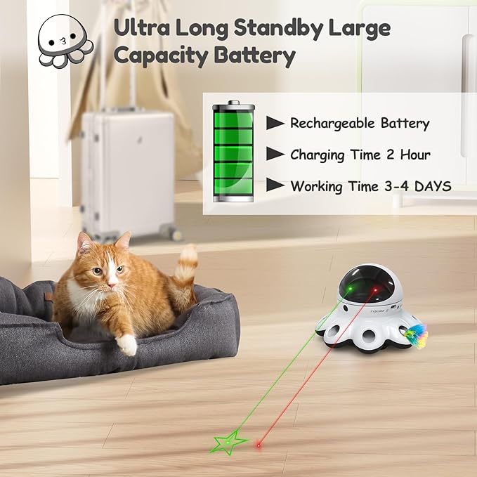 ORSDA Cat Laser Toy, 2-in-1 Interactive Automatic Motion Activated Moving 8 Holes Whack A Mole Feather, USB Rechargeable Electronic Smart Sensor Kitten Toys for Indoor Exercise