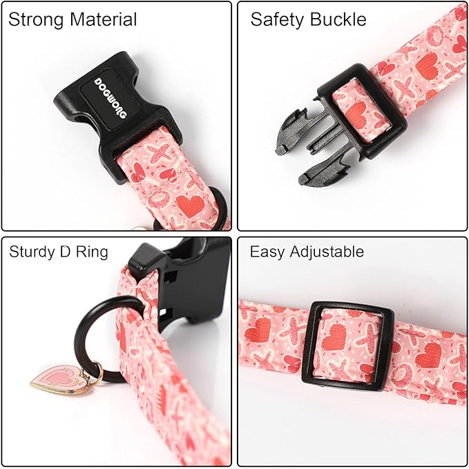 DOGWONG Valentine's Day Dog Collar, Cute Heart Dog Collars, Adjustable Valentine Pink Candy Heart Pet Collars Design Dog Collar with Quick Release Buckle for Puppy Girl Boy Female Dogs