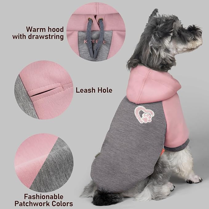 KYEESE Dog Hoodie Stretchy Dog Clothes for Small Dogs Comfort Cat Sweater Soft Pet Sweatshirt with Drawstring Cat Coat with Leash Hole Dogs Winter Coat for Cold Weather Warm Pet Clothes