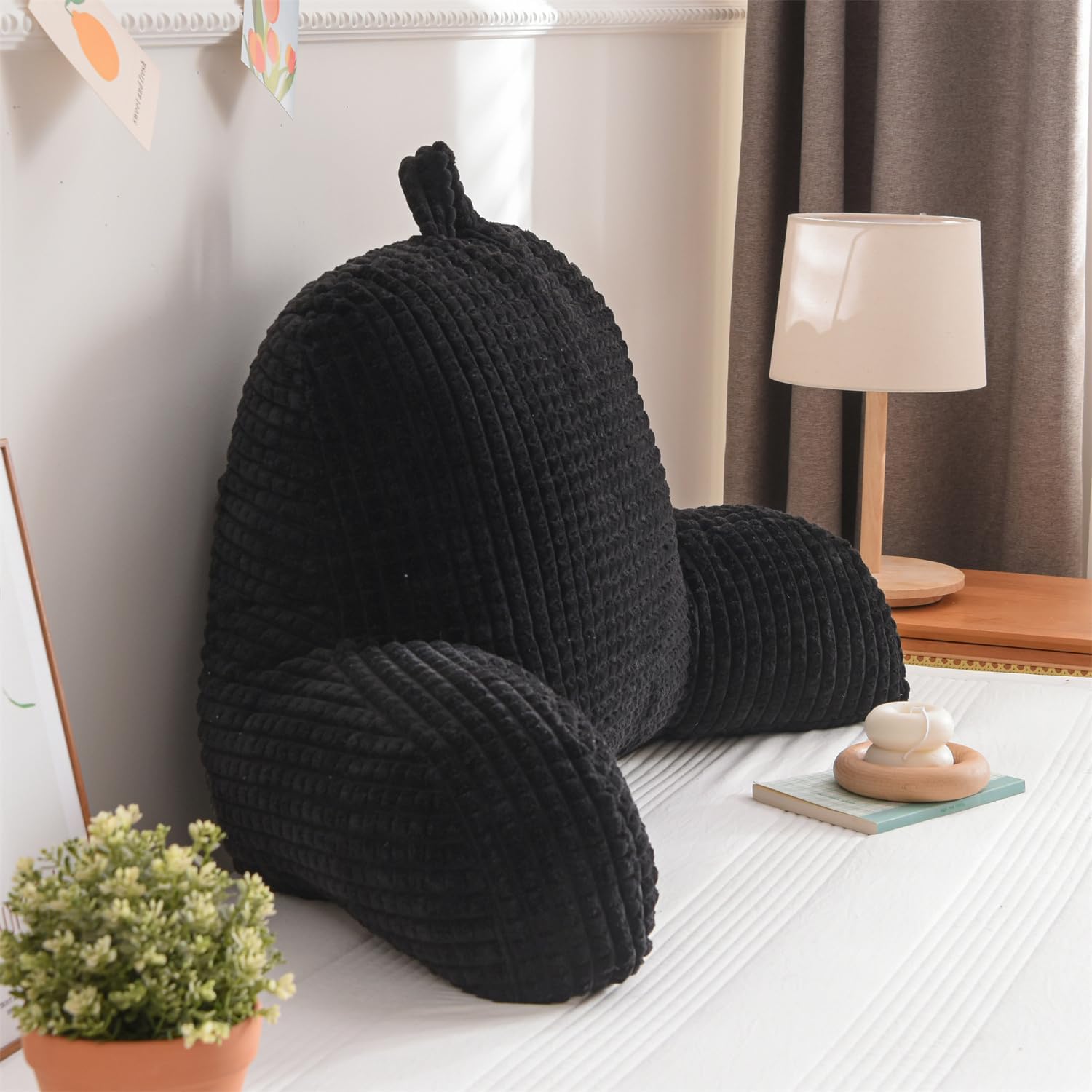 Holawakaka Adults Reading Pillow with Arms, Backrest Reading & Rest Pillows for Sitting Up in Bed, Bed Rest, Lounging, Working on Laptop,Arms Back Support Cushion for Men Women Teens, Black